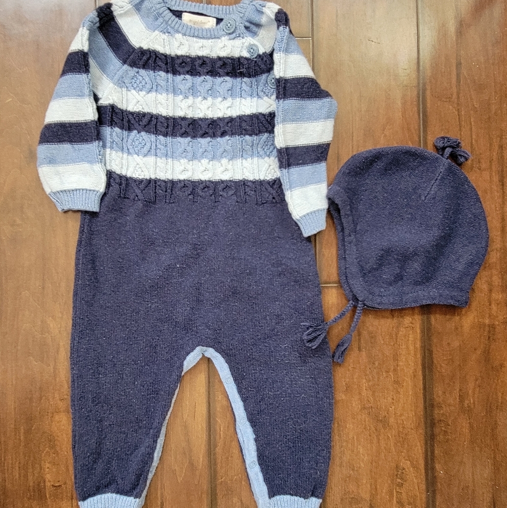 Angel dear boys knit coverall and hat 6-12 months